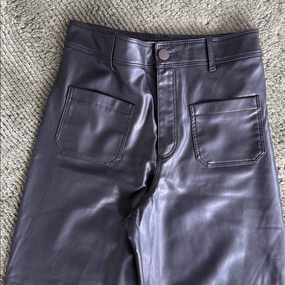 Zara faux leather marine wide leg pants black size 6 - Picture 2 of 5